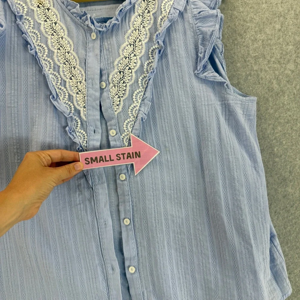 Anna Kay Ruffle Blouse Sleeveless Button Down Top Lace Trim‎ Prep Sky Blue Large - Picture 5 of 12
